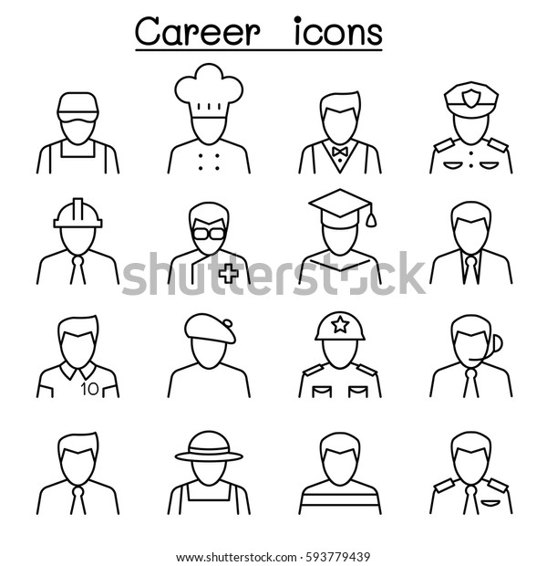 Career, Occupation, Profession Icon Set In Thin Line Style Stock Vector