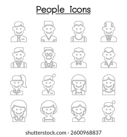 Career, Profession, Occupation and People icon set in thin line style