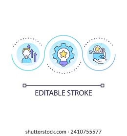 Career promotion with creativity loop concept icon. Employee wage growth. Success in workplace abstract idea thin line illustration. Isolated outline drawing. Editable stroke. Arial font used