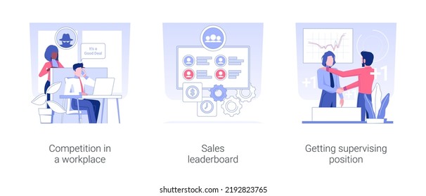 Career Promotion Isolated Concept Vector Illustration Set. Competition In A Workplace, Sales Leaderboard, Getting Supervising Position, HR Management, Human Resources Vector Cartoon.