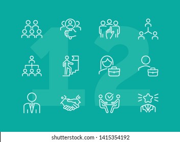 Career promotion line icon set. Candidate, selection, interview. Human resource concept. Can be used for topics like employment, corporate hierarchy, recruitment