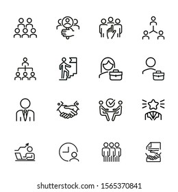 Career promotion line icon set. Candidate, selection, interview. Human resource concept. Can be used for topics like employment, corporate hierarchy, recruitment
