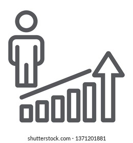 Career rise line icon, work and progress, person success sign, vector graphics, a linear pattern on a white background, eps 10.