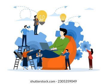 career rise to success, company engaged in construction combined column graph, abstract big man filled with thinking ideas vector, Vector creative illustration of business graph.