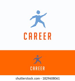 Career running man logo. Man headhunter logo template. Running man logotype with lines