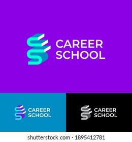 Career school logo. C and S volume monogram with stair. Career services logo. Human resources management.  Success and growth in business. 