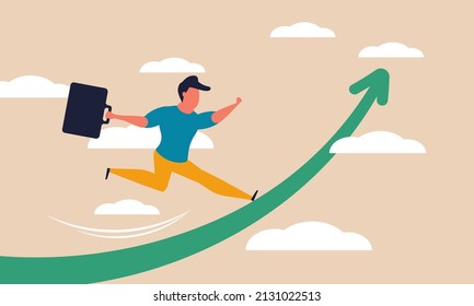 Career skill and fast jump to business arrow. Management opportunity target and growing leader vector illustration concept. Recruitment strategy development and investment way. People challenge run