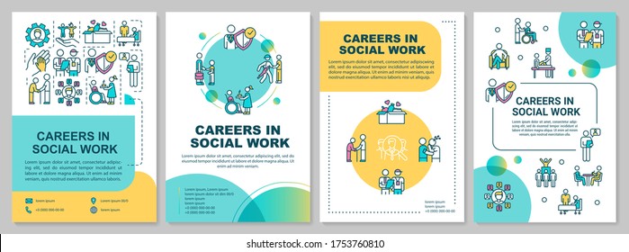 Career in social work brochure template. Employee for public work. Flyer, booklet, leaflet print, cover design with linear icons. Vector layouts for magazines, annual reports, advertising posters