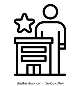 Icono del altavoz profesional. Icono de vector de vocal de carrera de esquema para diseño web aislado en fondo blanco