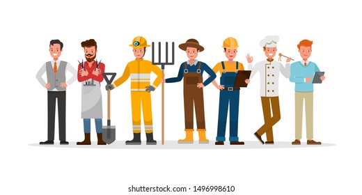 career staff character vector design include farmer, businessman, barber, firefighter, builder and chef.