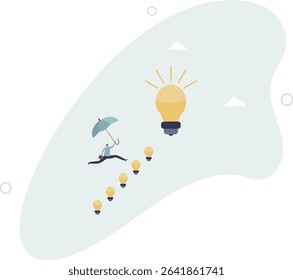 Career success with business knowledge or creativity, man leadership or career growth and achievement concept. character life .