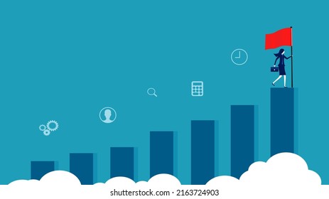 Career success. Business woman standing on success bar graph. business concept vector illustration