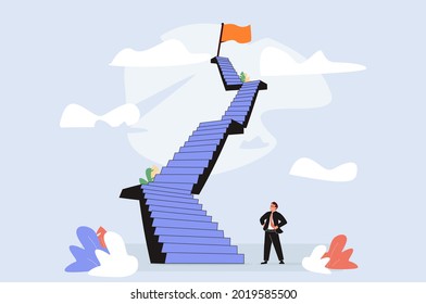 Career success as up direction for work rise achievement tiny person concept. Successful job development and growth direction as mountain climbing metaphor vector illustration. Reach top of plan goal.