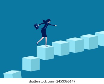 Career success, leadership. Businesswoman walking across the block 