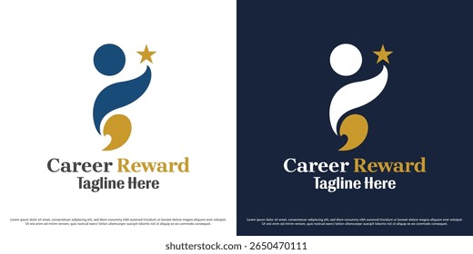Career success logo design vector illustration. Silhouette of person reaching for dream star. Simple minimal modern corporate business vector icon symbol.