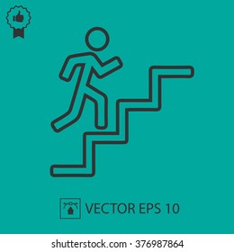 Career success metaphor. Businessman on stairs vector icon.