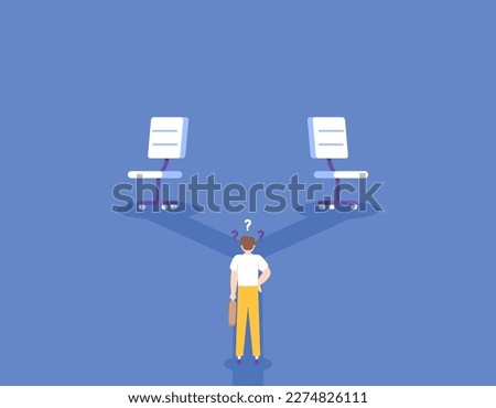 Career Switch. indecisive to determine and make a decision, choosing the right career path. A man doubt to choose the job to take. profession and future. illustration concept design. vector elements