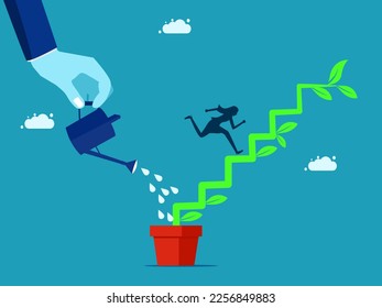 career that grows or investment that grows. Businesswoman running up the tree ladder to success. vector illustration