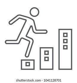Career thin line icon, development and business, man climbs up on graph sign vector graphics, a linear pattern on a white background, eps 10.
