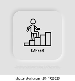 Career thin line icon: man climbs the stairs. Modern vector illustration.