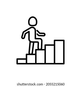 Career thin line icon: man climbs the stairs. Modern vector illustration.