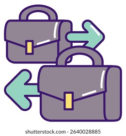 Career Transition icon represented by briefcase, transition arrow Lineal Color style.