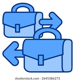 Icono de transición de carrera representado por maletín, flecha de transición estilo azul.