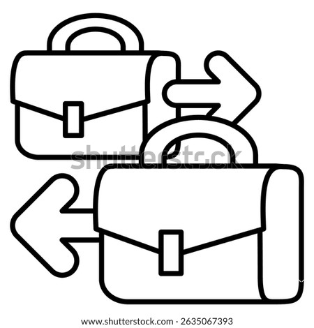 Career Transition icon represented by briefcase, transition arrow Line style.