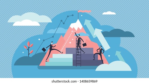 Career vector illustration. Flat tiny work growth progress persons concept. Successful company employment motivation and challenge. Abstract confident personal development and promotion improvement.