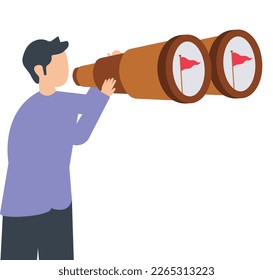 Career Vision, Observation, search for opportunity, inspect or discover new business, job search or hr finding candidate concept, man look through binoculars achievement point.
