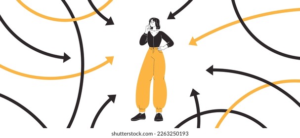 Career way concept. Entrepreneur future for new business opportunities. Woman choose path. Flat vector illustration