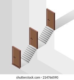 career way with floor levels behind door concept vector illustration