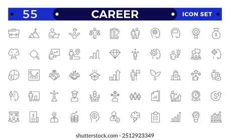 Career web icons set. Growth and success - simple thin line icons collection. Containing career progress, growth profit coaching, business people, tutorship and more.
