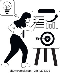career woman is formulating business strategy illustration