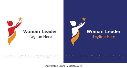 Career woman leader logo design illustration. Silhouette of woman career star success brilliant professional job corporate business. Abstract minimal simple icon symbol.