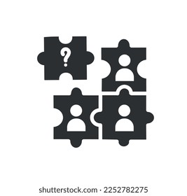 Careergrowth puzzle black icon. Cooperation, collaboration and partnership. Characters working on same project. Colleagues and partners. Cartoon flat vector illustration