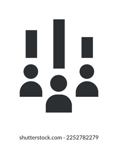 Careergrowth teamwork black icon. Comparison and evaluation, recruiting and ranking, KPI. Efficient workflow and competition between workers. Graphic element for site. Cartoon flat vector illustration