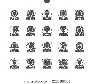 Careers Women. Female professional. Woman job worker. Vector Solid Icons. Simple Pictogram