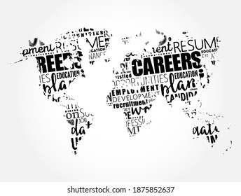 Careers word cloud in shape of world map, business concept background