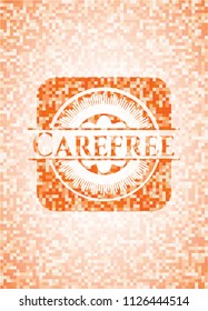 Carefree abstract emblem, orange mosaic background