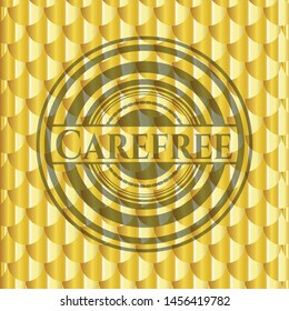 Carefree golden emblem or badge. Scales pattern. Vector Illustration. Detailed.