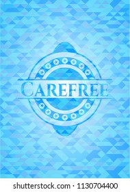 Carefree light blue emblem with triangle mosaic background