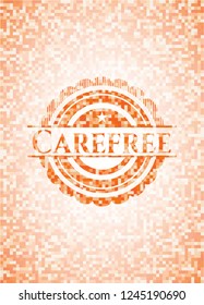 Carefree orange tile background illustration. Square geometric mosaic seamless pattern with emblem inside.