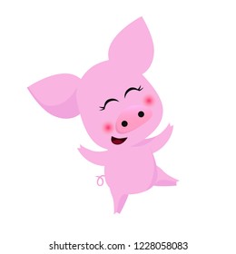 Carefree pig with red cheeks. Happy, excited, joy. Symbol of New Year concept. Can be used for topics like animal, pet, fun