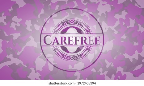 Carefree pink camo emblem. Vector Illustration. Detailed. 