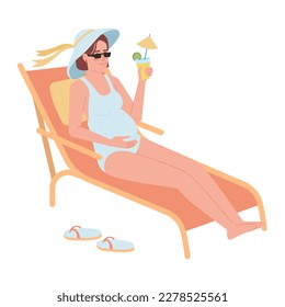 Carefree pregnant woman lying on deckchair semi flat color vector character. Editable figure. Full body person on white. Simple cartoon style spot illustration for web graphic design and animation