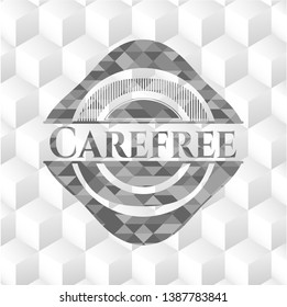 Carefree retro style grey emblem with geometric cube white background
