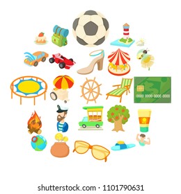 Carefree vacation icons set. Cartoon set of 25 carefree vacation vector icons for web isolated on white background