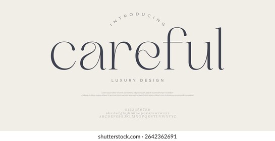 Careful, Elegant Font Uppercase Lowercase and Number. Classic Lettering Minimal Fashion Designs. Typography modern Serif fonts regular decorative vintage concept.
