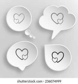 Careful heart. White flat vector buttons on gray background.